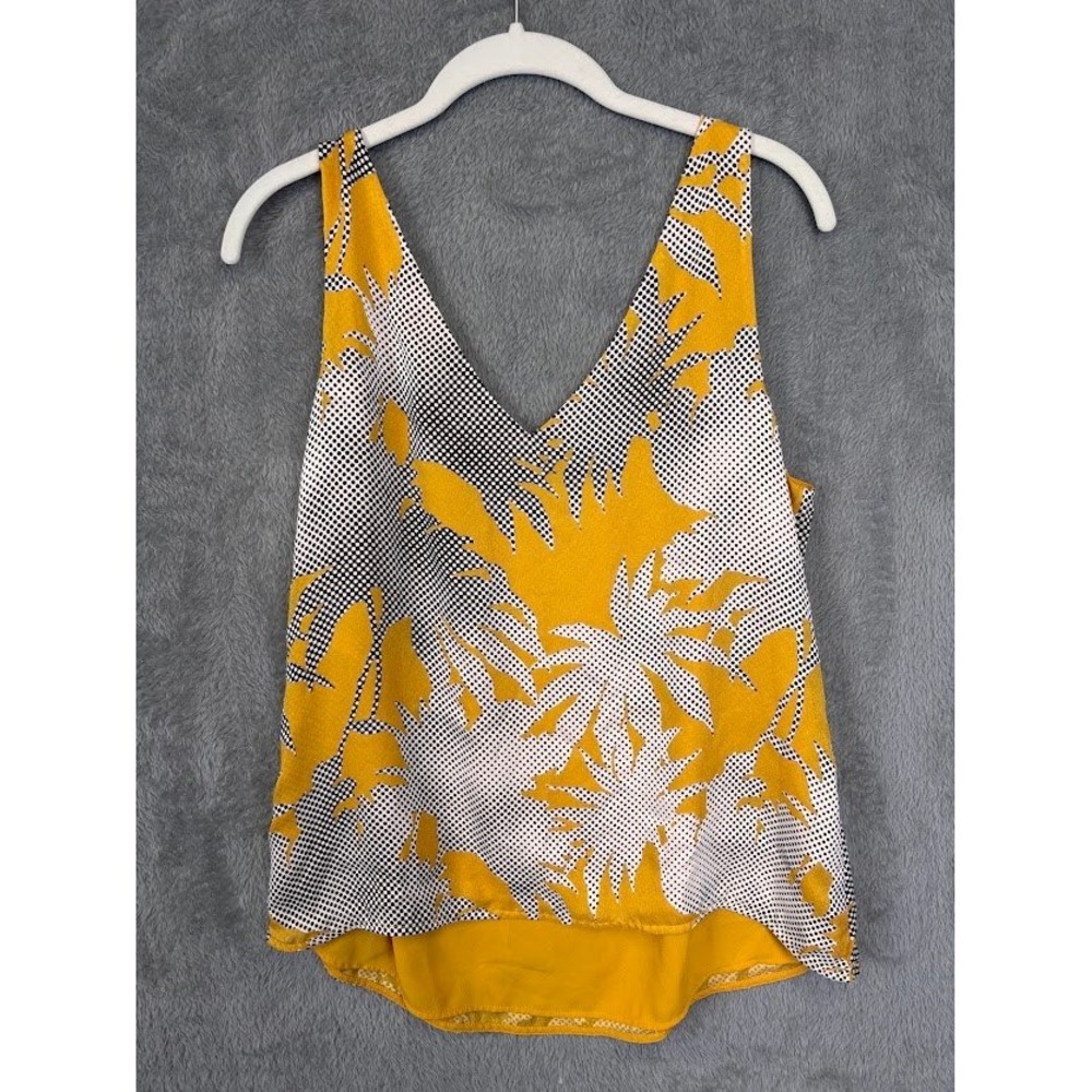 Mint Velvet Mustard Yellow Tropical Polka Dot V-Neck Camisole Blouse  Size 10